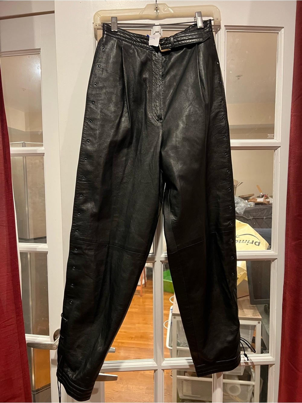 Monique Lhuillier Black Leather Ankle-Length Pants